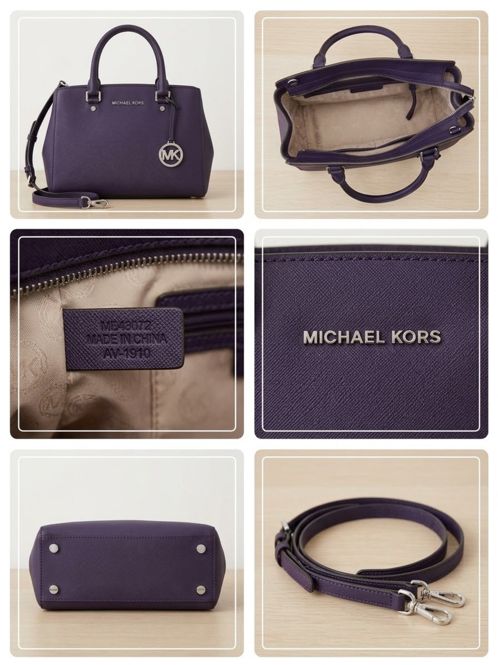 Michael Kors Purple Saffiano Satchel with Detachable Strap
